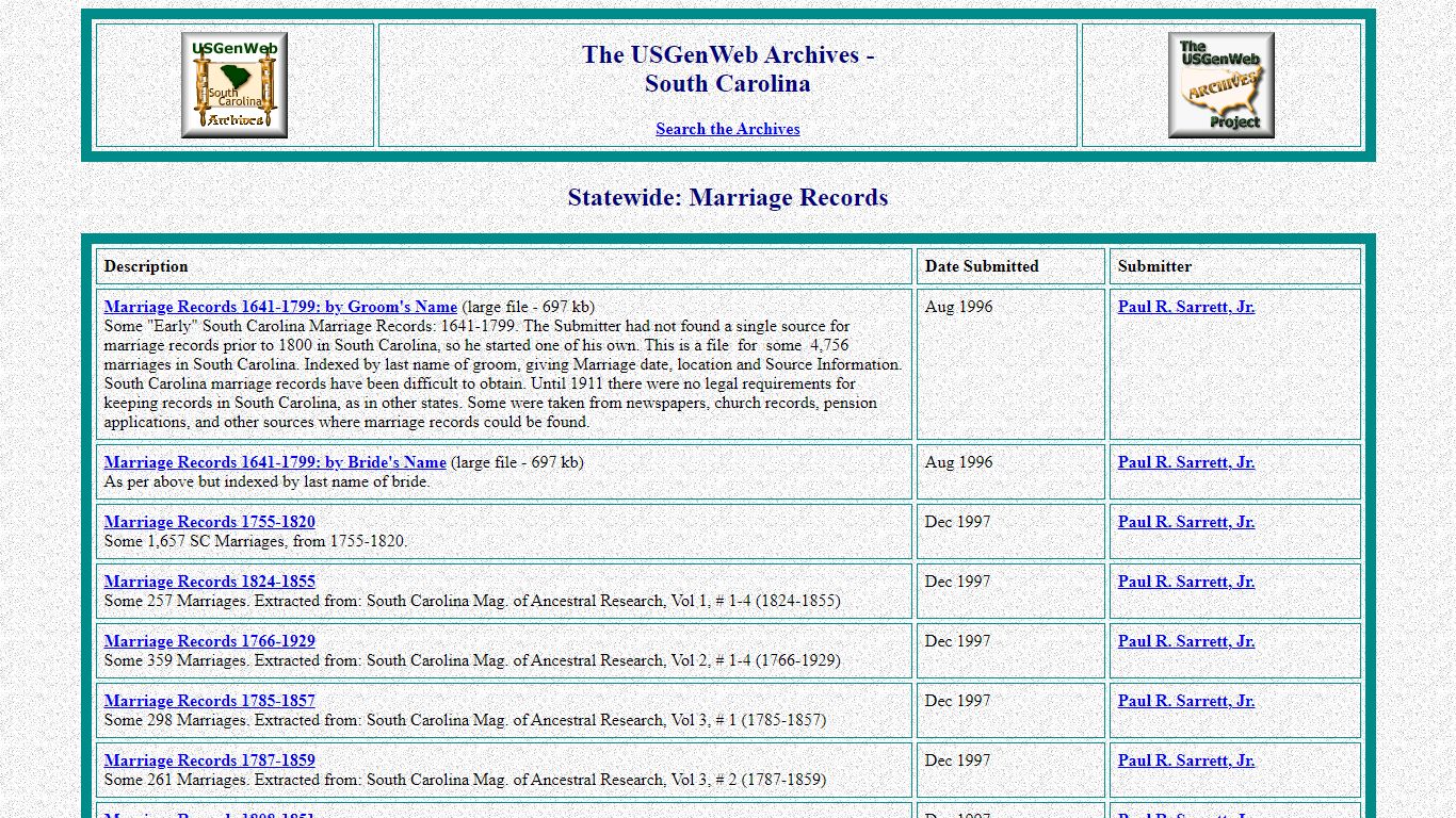 The USGenWeb Archives Project - South Carolina: Statewide ...